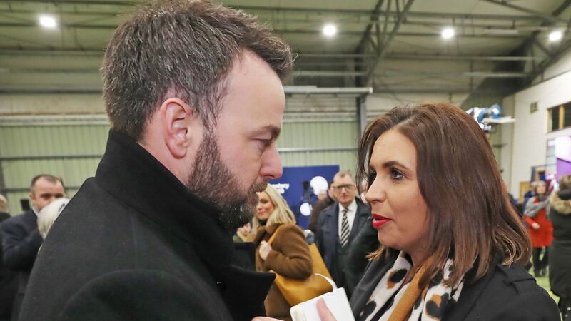 Sinn F&eacute;in's Elisha McCallion conratulates SDLP Leader Colum Eastwood at Meadowbank Sports Arena in Magherafelt, Co Derry as counting begins Westminster election. Picture by Niall Carson/PA Wire&nbsp;
