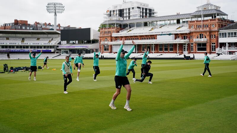 Ireland players warm up during a nets session at Lord’s ahead of their Test match against England. Picture by PA