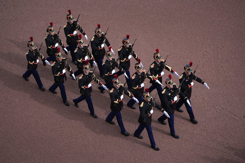 French troops parade at Buckingham Palace