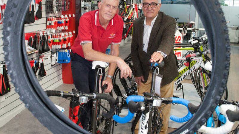 Alan Lewis of ALD Fitout with McConvey Cycles owner Eamon McConvey 