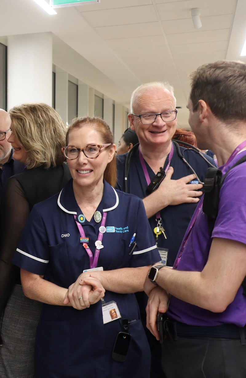 A major new IT upgrade was launched in the South Eastern Trust today after seven years of work, with patient records moving from paper to digital. Celebrating at the 4am launch at Ulster Hospital was Emergency consultant Sean McGovern and encompass clinical leads Angela Reed and David Wilson.