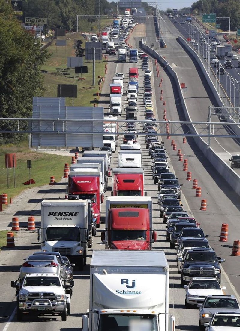 Traffic stacks up on I-75 North fleeing the coast and Hurricane Matthew. Photo Curtis Compton/Atlanta Journal-Constitution via AP