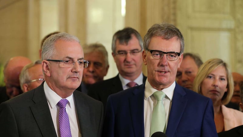 Danny Kennedy, left, with UUP leader Mike Nesbitt at Stormont. Picture by Mal McCann&nbsp;