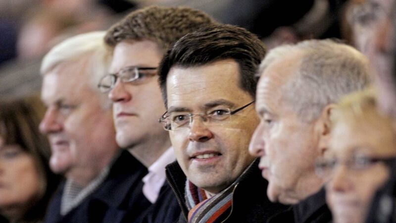James Brokenshire alongside GAA Ulster Council president Michael Hasson at P&aacute;irc Esler. Picture by Seamus Loughran 