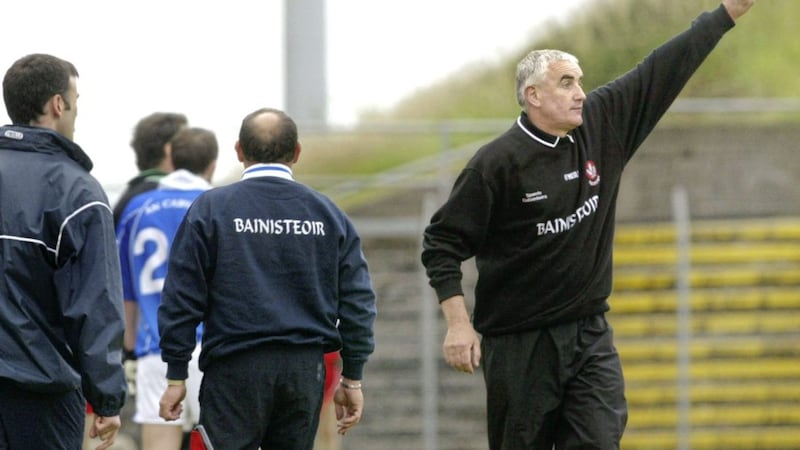 Mickey Moran (right) and Eamon Coleman (Bainisteoir) along the line in Celtic Park during Derry&#39;s 2004 clash with Cavan. The former coaching colleagues &quot;reconciled&quot; before Coleman&#39;s death in 2007, according to Moran. Picture: Margaret McLaughlin 