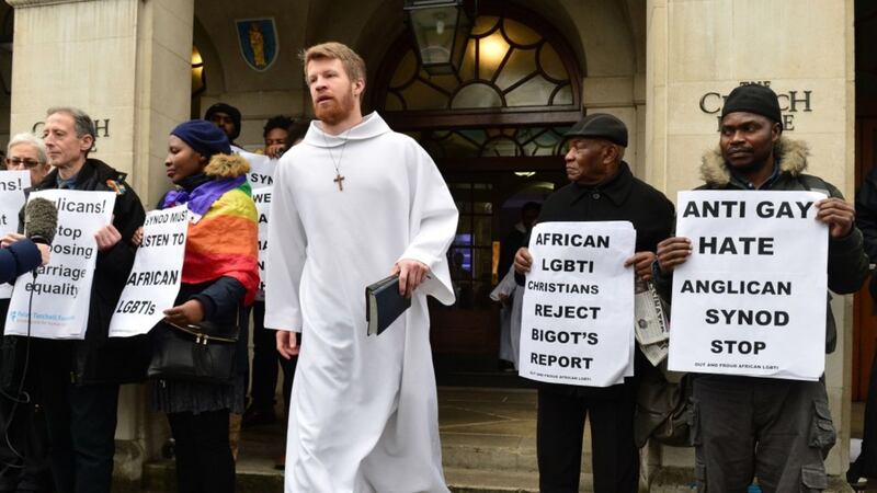 Protesters are urging the Church of England to end LGBT inequality