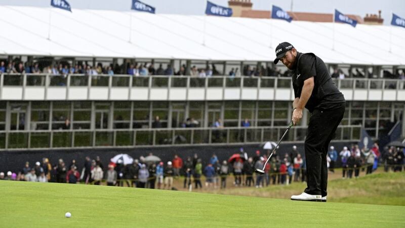 Shane Lowry on the first hole on the final day of his run to victory in the 148th Open Championship at Royal Portrush 