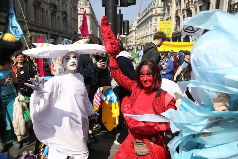 Demonstrators during an Extinction Rebellion protest in Oxford Circus in London
