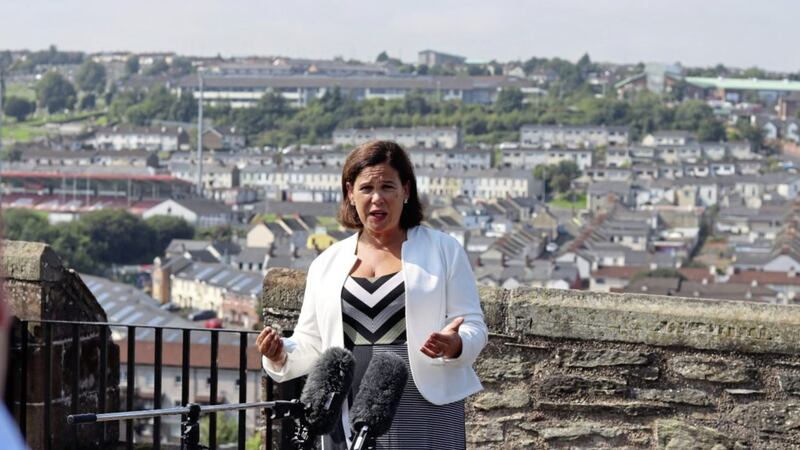 Sinn Fein president Mary Lou McDonald on a visit to Derry last month. Photo: Sinn Fein/PA Wire 