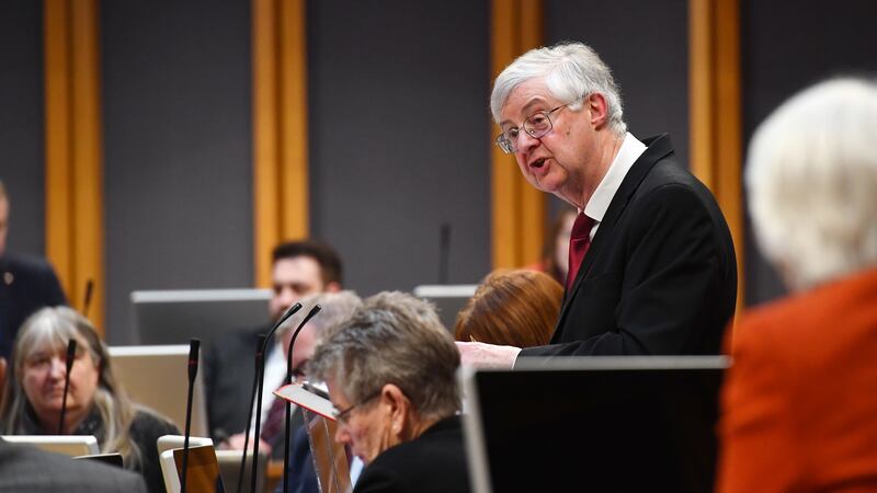 Mark Drakeford during his final First Minister’s Questions at the Senedd in Cardiff