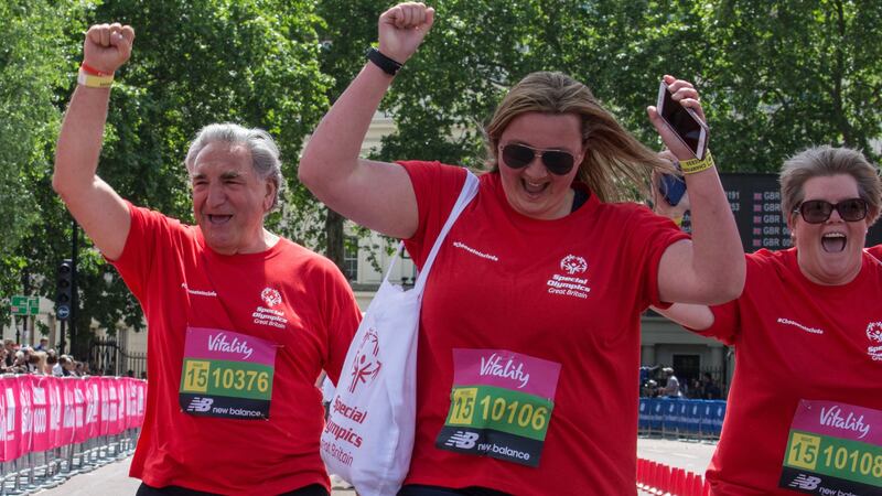 The Downton Abbey star took part in the inaugural Vitality Westminster Mile run.