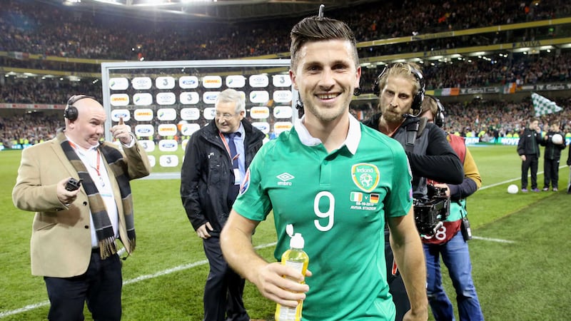 Shane Long can't hide his delight on the final whistle at the Aviva Stadium <br />Picture: PA&nbsp;
