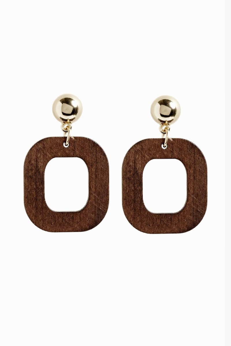 Next Gold Tone Geometric Wood Effect Drop Earrings, &pound;8.50 