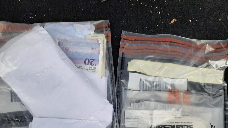Police seized suspected drugs and cash during a search in the Dundonald area on the outskirts of east Belfast today. Picture: PSNI 