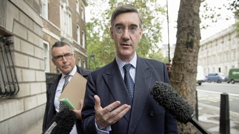 Jacob Rees-Mogg arriving at the Royal United Services Institute (RUSI) in Whitehall, London, to discuss Brexit proposals. Picture by Stefan Rousseau, Press Association 