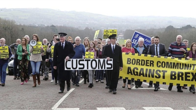 Anti-Brexit campaigners march on Stormont. Picture by Hugh Russell 