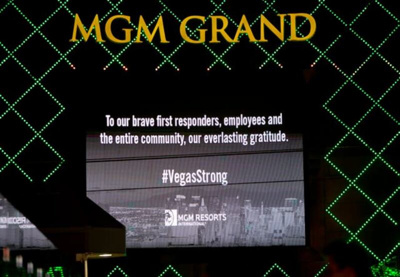 Sign at the MGM Grand praising first responders after the Las Vegas shooting
