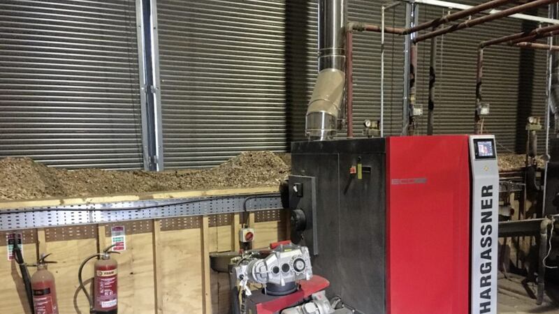 One of four biomass boilers discovered by the Irish News operating in a shed with its door open in Fermanagh 