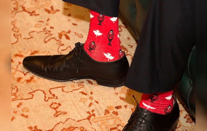 Leo Varadkar wore Canadian themed socks for the occasion. Picture by&nbsp;Kenneth O'Halloran, PA Wire