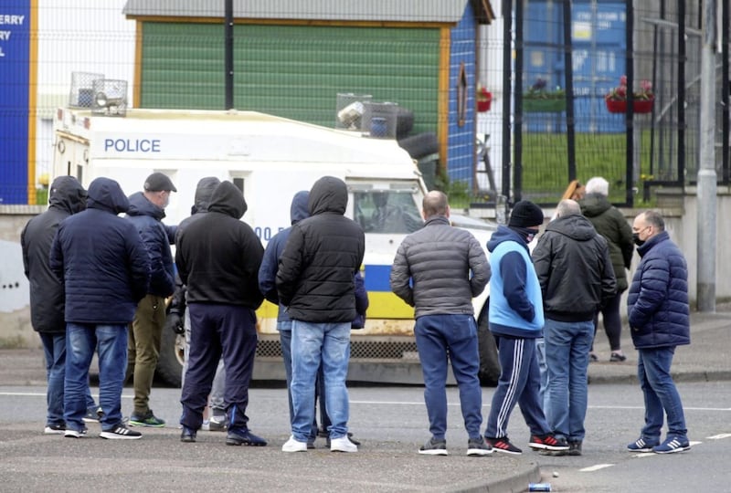 Loyalists gathered in west Belfast last night 