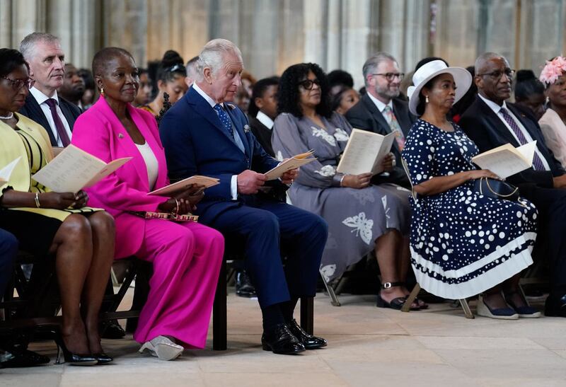 Baroness Amos (second left) sits next to the King during a service at St George’s Chapel, Windsor (Andrew Matthews/PA)