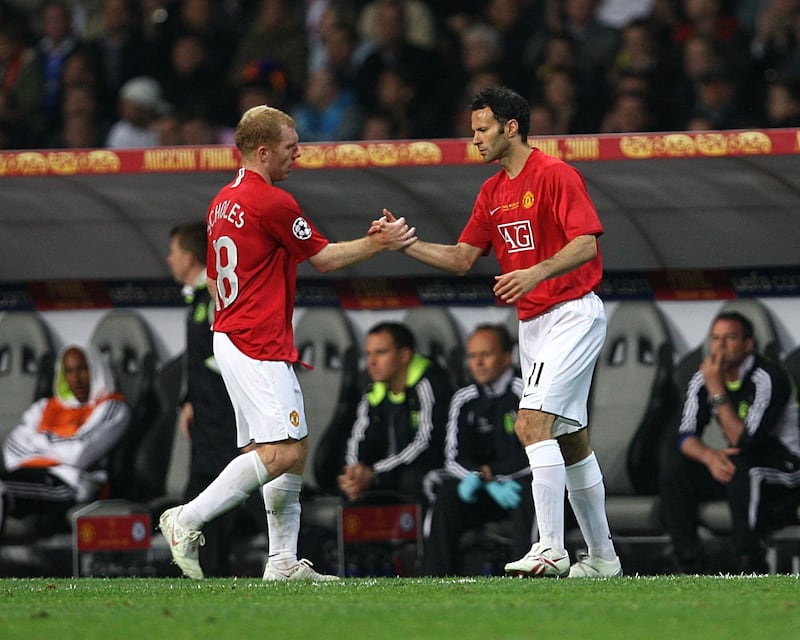 Manchester United's Paul Scholes and Ryan Giggs
