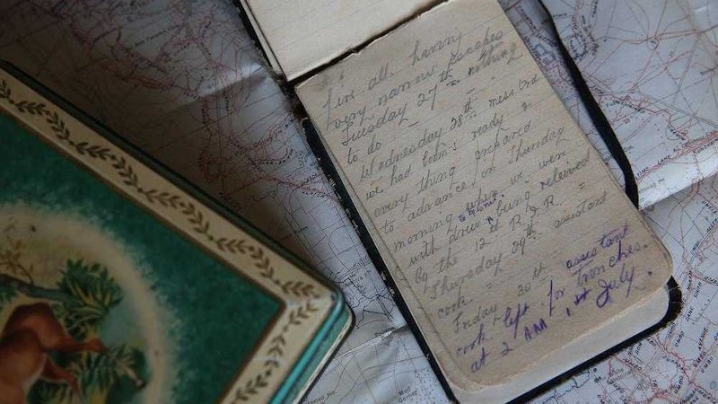 The diary of Private Thomas Chambers, known as Tommy, who was among almost 20,000 British soldiers killed on the first day of the Battle of the Somme, on display at the Royal Irish Fusiliers Museum in Armagh. Picture by Brian Lawless/PA 