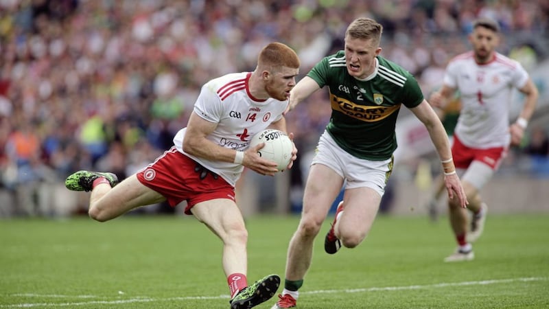 Cathal McShane was a revelation at full-forward for Tyrone last year, and would be a huge miss if he does switch to Aussie Rules. Picture by Seamus Loughran 