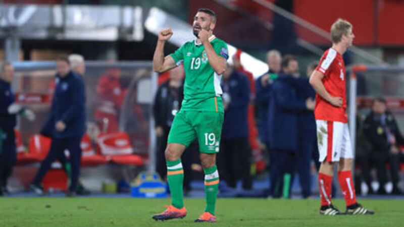 <span style="font-family: Arial, Verdana, sans-serif; ">The Republic of Ireland's Jonathan Walters celebrates on the final whistle of Saturday's World Cup qualifying match against Austria at the Ernst-Happel-Stadion, Vienna</span><br style="font-family: Arial, Verdana, sans-serif; " /><span style="font-family: Arial, Verdana, sans-serif; ">Picture by AP&nbsp;</span>