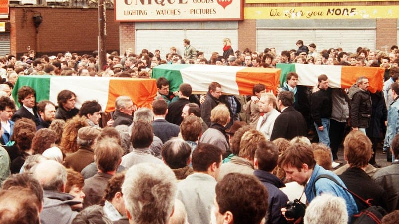 Funeral in West Belfast of IRA members Mairead Farrell Sean Savage and Danny McCann.  