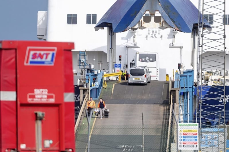 Crew disembark from P&amp;O&#39;s MV European Causeway at Larne Port. Picture by Pacemaker Press 