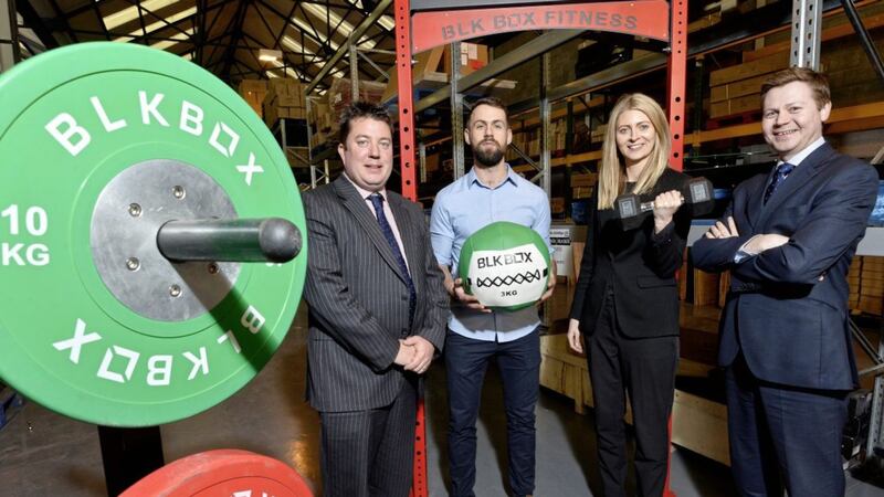 Gregory Bradley (centre), managing director at BLK BOX Fitness, with James Eyre (left), Titanic Quarter&rsquo;s commercial director, Gr&aacute;inne Leathem (second from right), commercial manager at Titanic Quarter, and Andrew Gawley (right), associate director at Lisney.                    