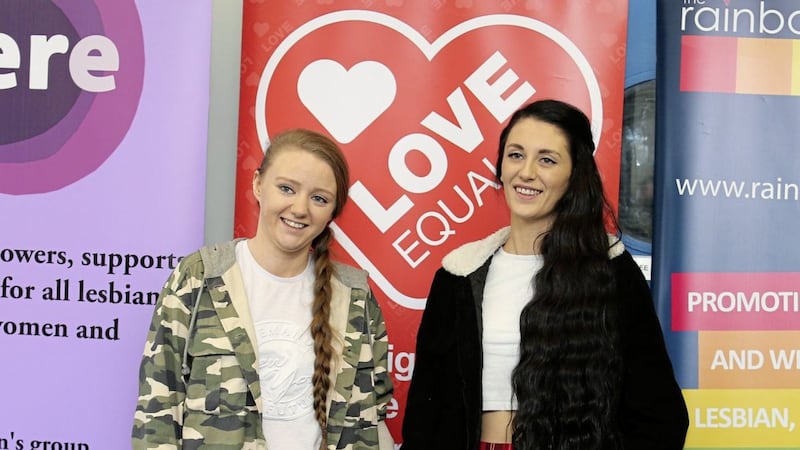 Robyn Peoples, from Belfast, and Sharni Edwards, from Brighton, will be the first same-sex couple in Northern Ireland to get married next week. Picture by Mal McCann 