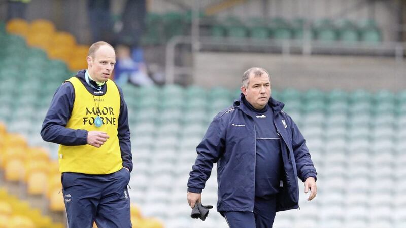 David McCague (left) is standing in for Seamus McEnaney (right) as Monaghan manager. Picture by Margaret McLaughlin 