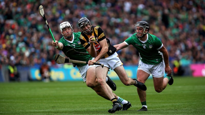 Tom Phelan, seen here taking on Limerick's Kyle Hayes and Darragh O'Donovan, was Kilkenny stand-out performer on the day Picture by Seamus Loughran