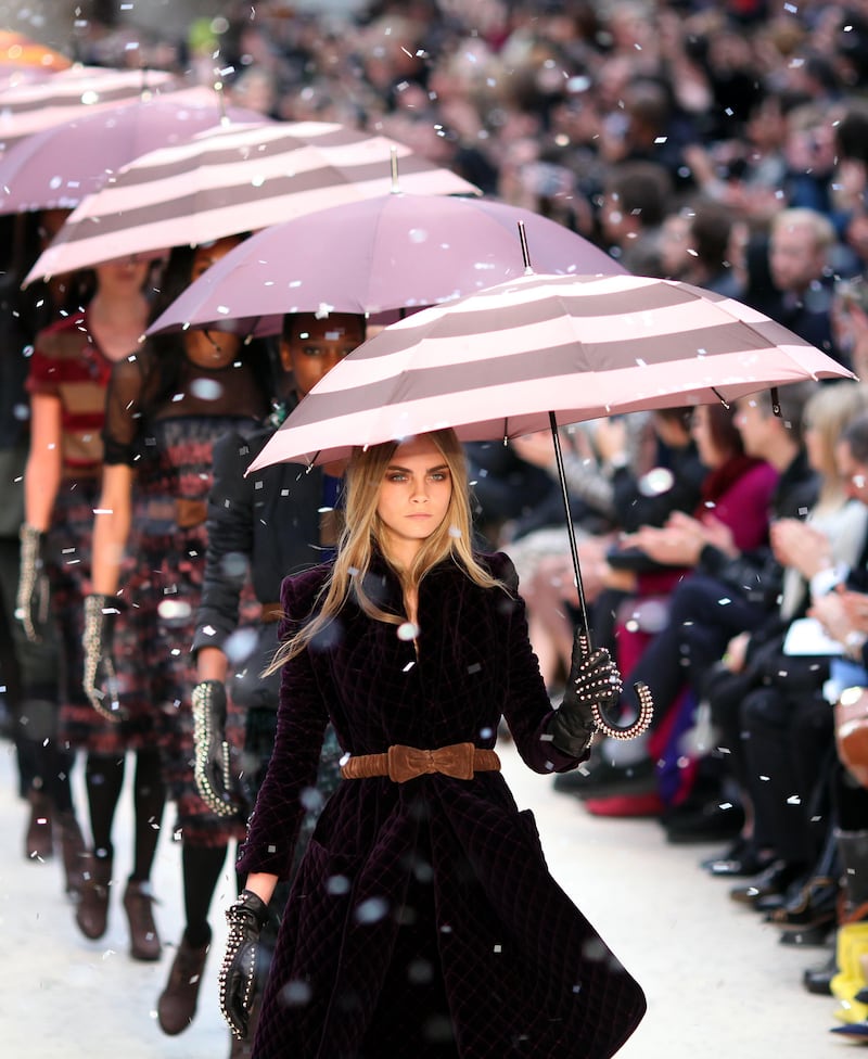 Models on the catwalk during the Burberry autumn/winter 2021 catwalk show