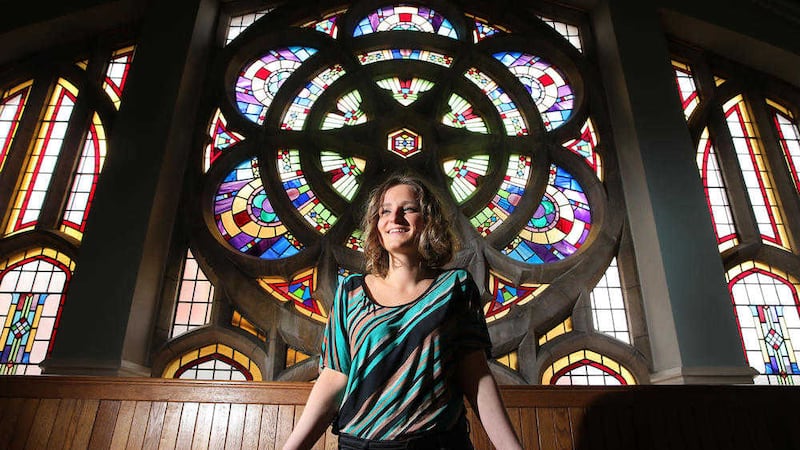 Hannah McPhillimy in the Redeemer Central church in Belfast, the venue she plays on May 6 Picture by Mal McCann 