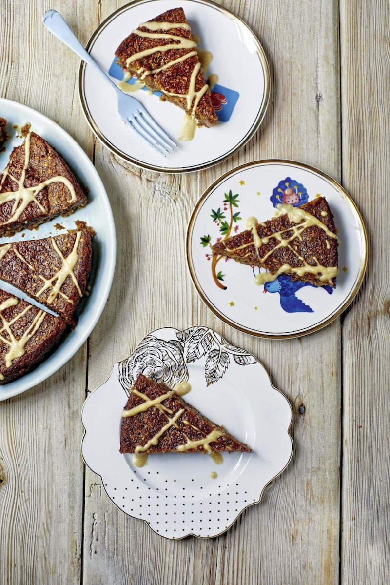 Date and almond cake with caramel sauce from Happy Vegan by Fearne Cotton 