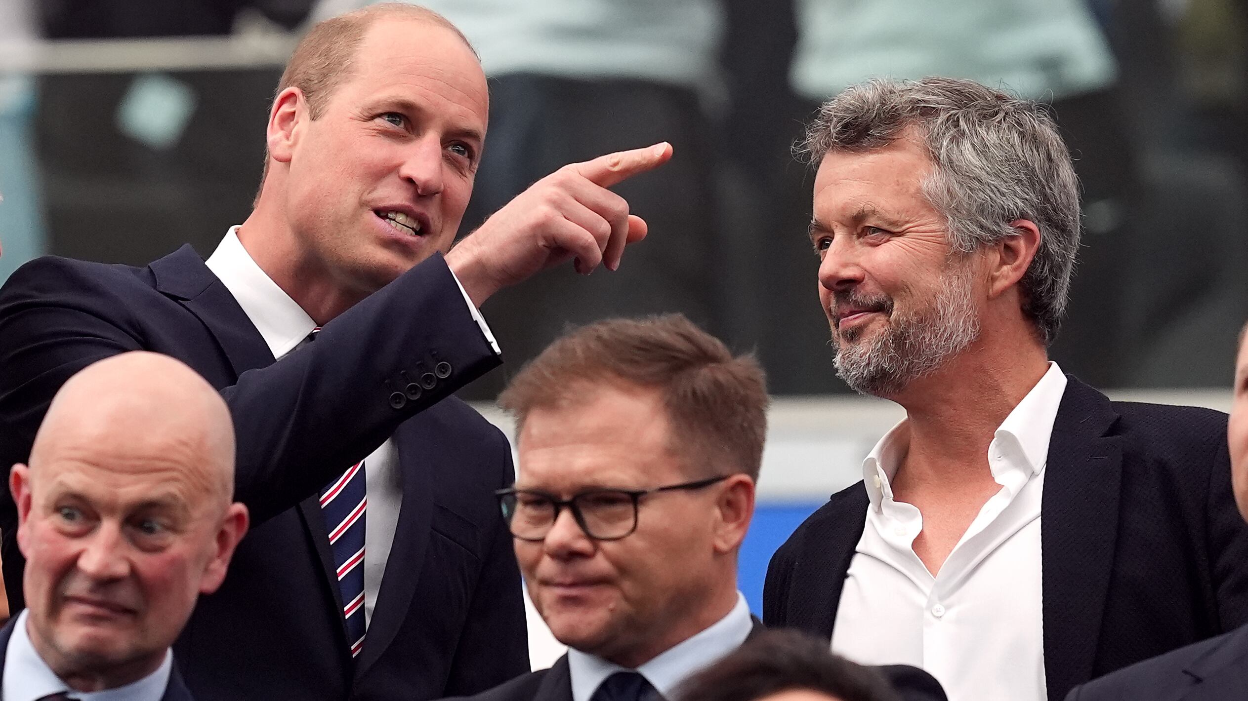 The Prince of Wales and King Frederik X of Denmark in the stands during the Uefa Euro 2024 match at the Frankfurt Arena in Frankfurt, Germany