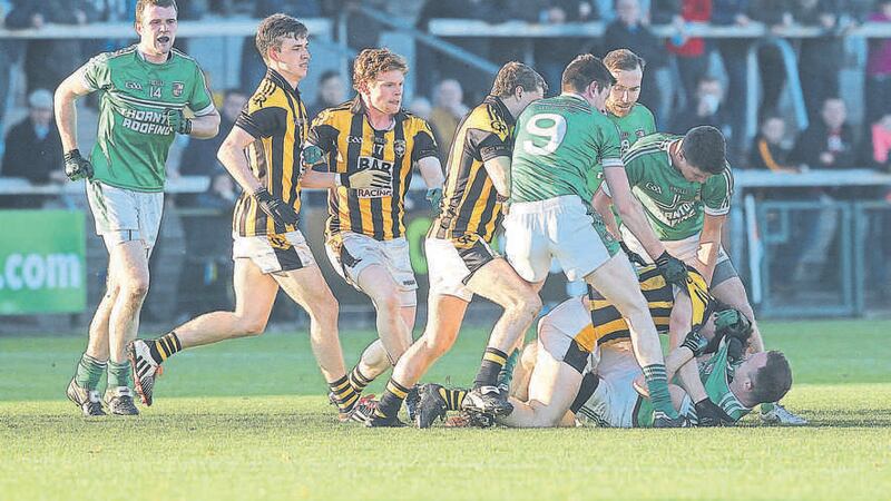 Crossmaglen and Cargin players come together in the Armagh champions&rsquo; Ulster Club SFC victory at the Athletic Grounds on Sunday&nbsp;
