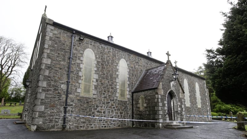 St Mary&#39;s Church in Ahoghill, Co Antrim, was paint-bombed in a hate crime in May 2020. Picture by Hugh Russell 