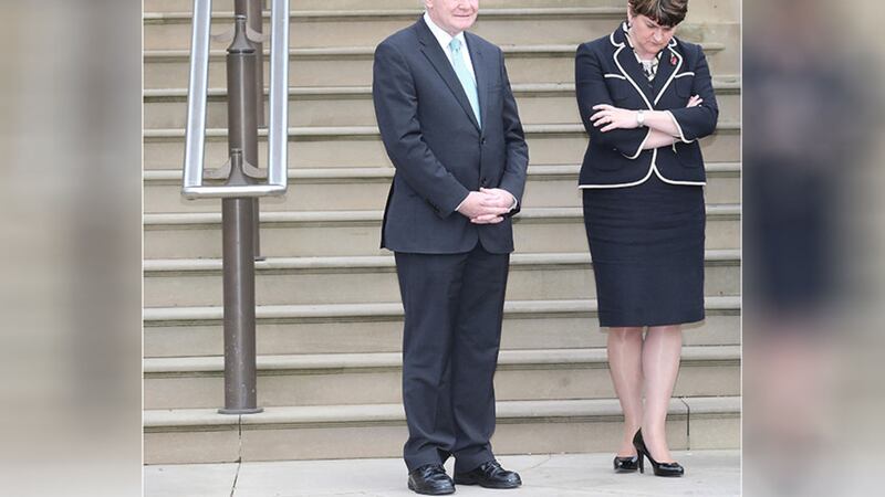 Outgoing Sinn F&eacute;in Deputy First Minister Martin McGuinness and DUP First Minister Arlene Foster. Picture by Hugh Russell
