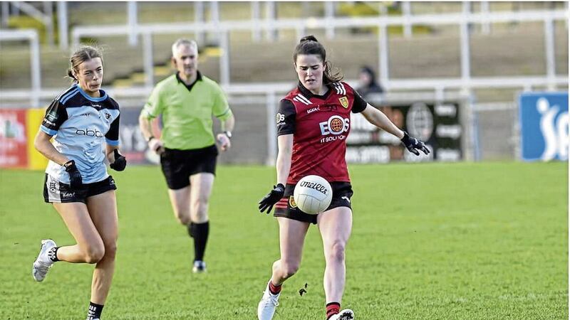 Down&rsquo;s Vivienne McCormack gets her shot away during Sunday&rsquo;s Division Three win over Sligo at P&aacute;irc Esler Picture by Maurice McKey 