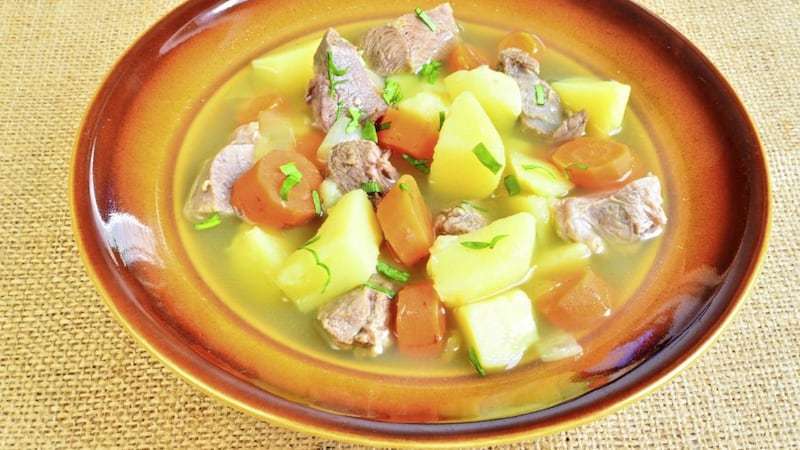 An Irish stew, typically made with lamb, potatoes, carrots, onions and leeks 