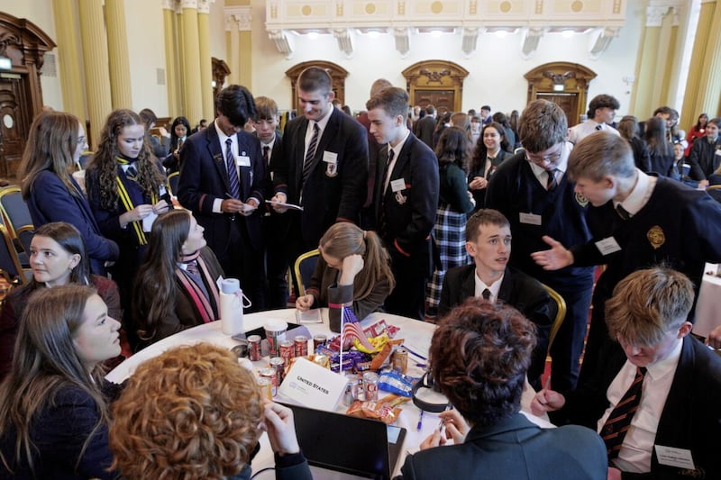 Students across Northern Ireland came together for the Cop28 Climate Negotiation Simulation at Belfast City Hall this week. PICTURE: LIAM MCBURNEY/PA 