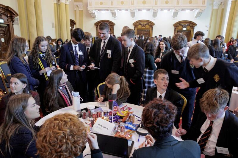 Students across Northern Ireland came together for the Cop28 Climate Negotiation Simulation at Belfast City Hall this week. PICTURE: LIAM MCBURNEY/PA