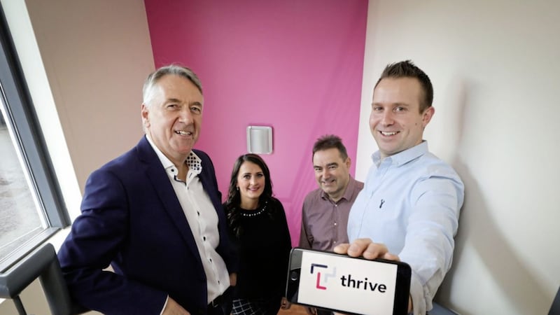 Thrive&rsquo;s co-founder and chairman Stephen Gunning (left) with the company&rsquo;s VP of marketing Grainne Elliott, chief operating officer Philip Murray and managing director James Scott announce the investment 
