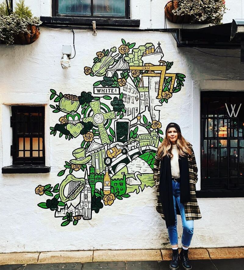 Danni Simpson art creates a special mural map of Ireland for the oldest Tavern in Belfast - Whites Tavern
