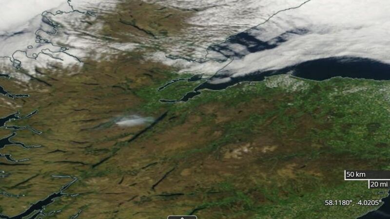 Smoke from the wildfire at Cannich can be seen from space (Nasa worldview/PA)