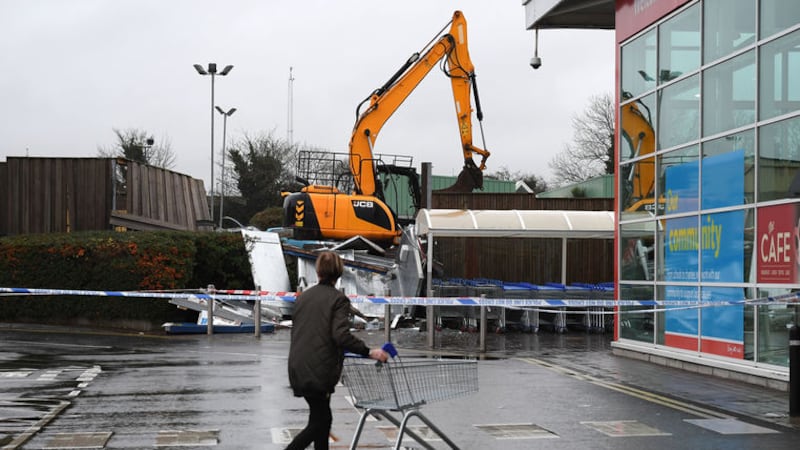 A digger was used to steal the double ATM machine from Tesco in Antrim&nbsp;